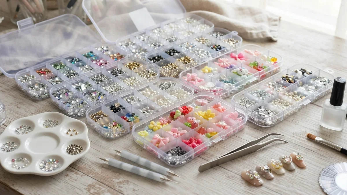 8 Rhinestone and Nail Charm Kits for DIY 3D Nail Art