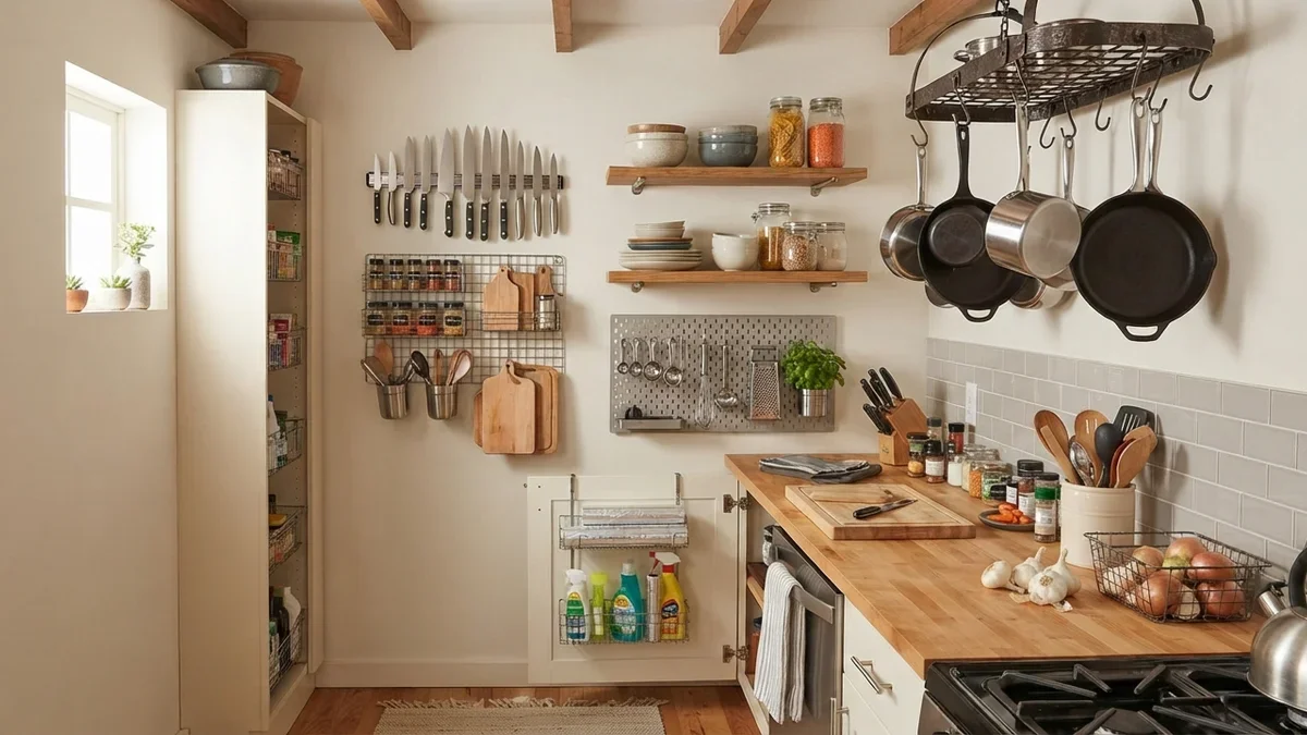 8 Wall and Vertical Storage Ideas for Kitchens With No Cupboard Space