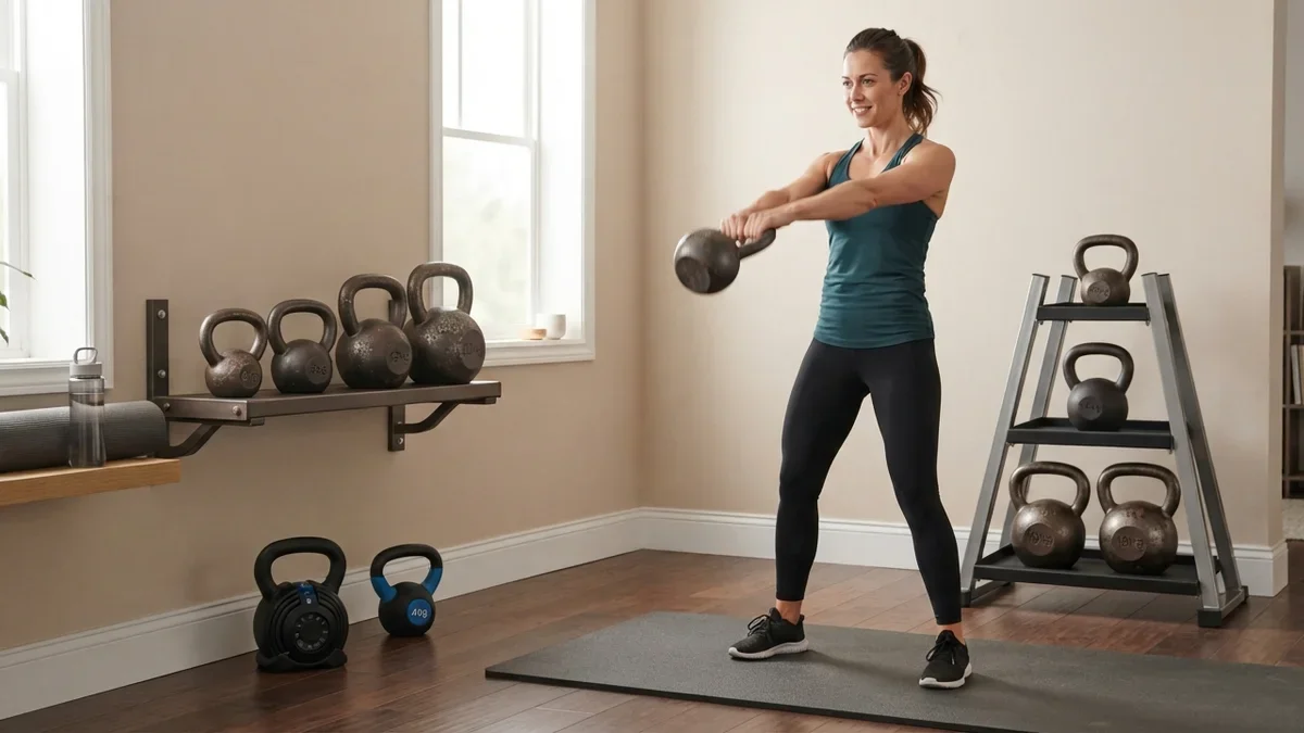 8 Kettlebells and Storage Racks for Women Building Strength in a Spare Room