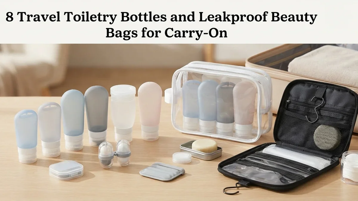 8 Travel Toiletry Bottles and Leakproof Beauty Bags for Carry-On